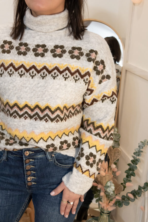 Pull gris motifs col roulé Shop' ton style